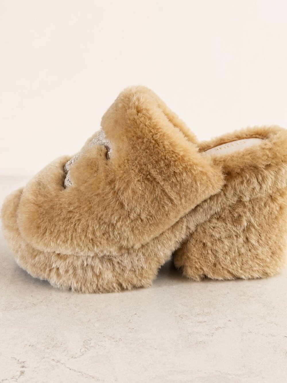 CELINE Elena Triomphe Shearling Mules EU 38.5